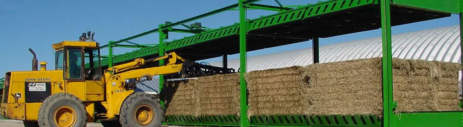 Bales stacked under cover